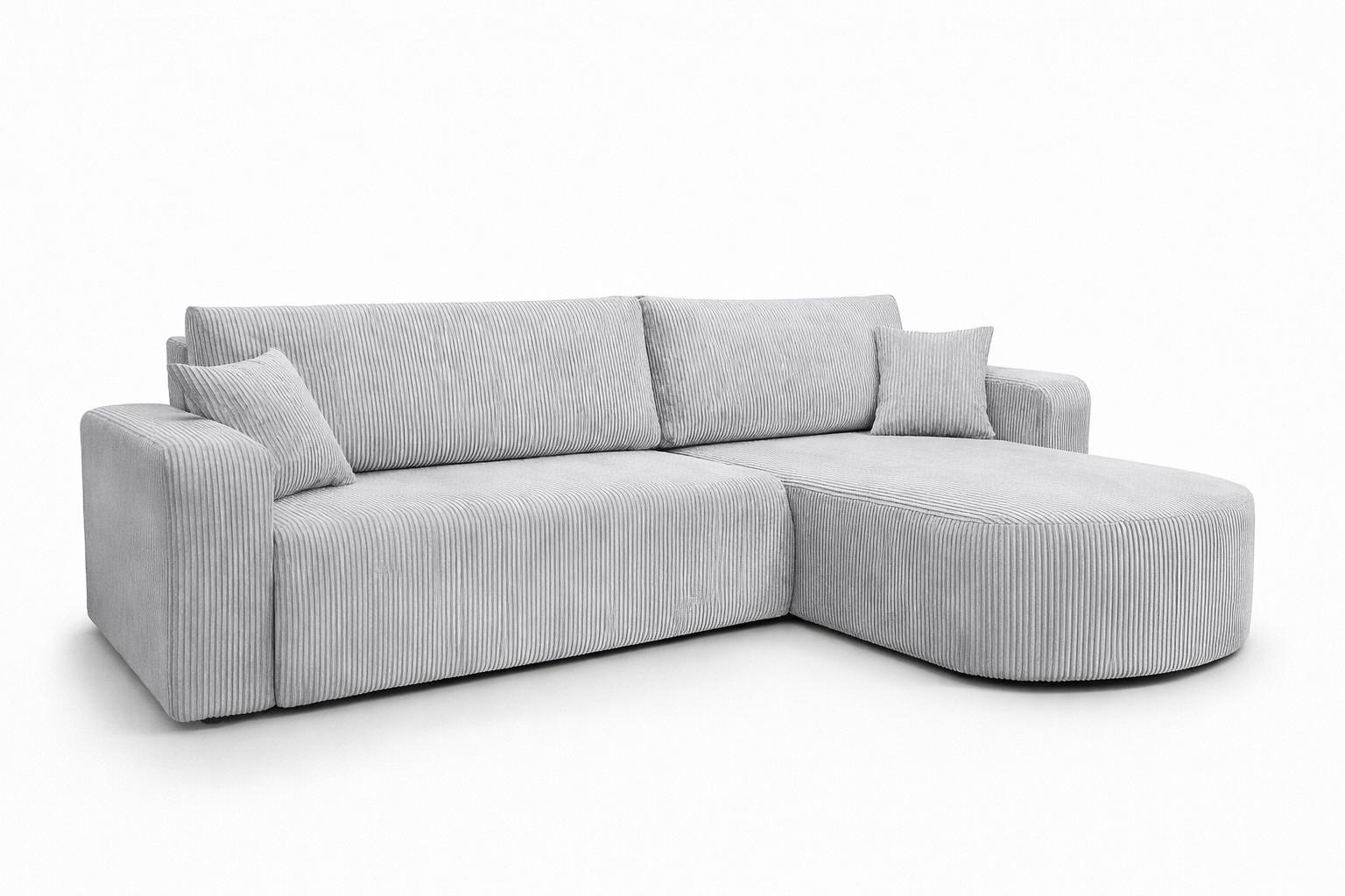 Kaiser Möbel ROHOVÁ SEDAČKA s funkcí spaní, manšestrová tkanina Poso, Světle šedá, Pravá strana, ROUND ONE XL