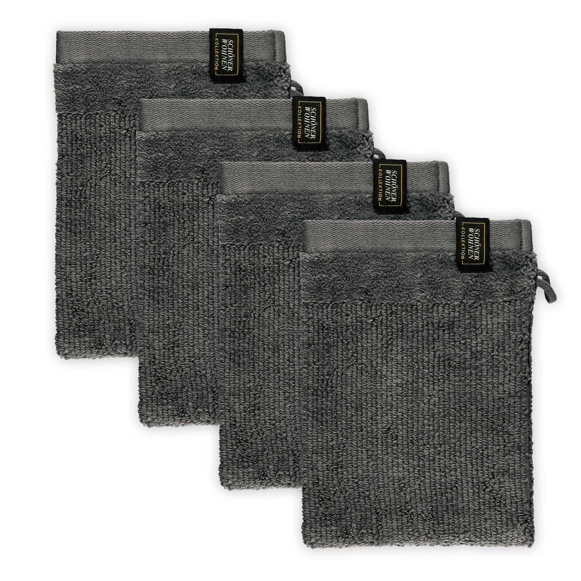 WASCHANDSCHUH BAUMWOLLE SENSE 4ER SET - Anthrazit, Textil (16/21cm) - Schöner Wohnen
