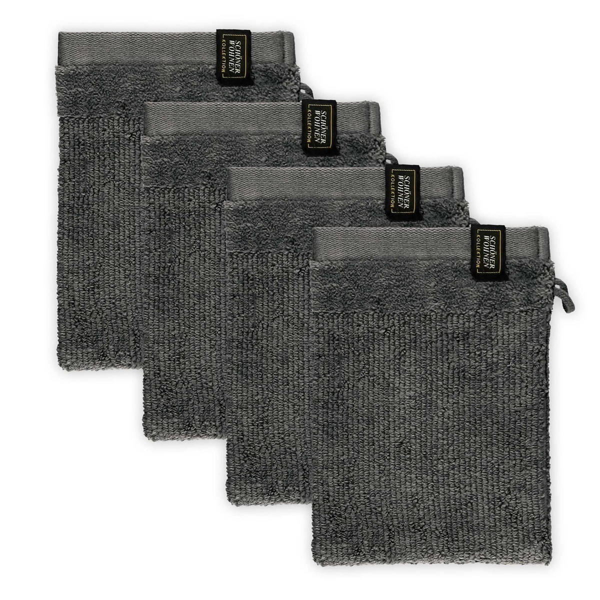 WASCHANDSCHUH BAUMWOLLE SENSE 4ER SET - Anthrazit, Textil (16/21cm) - Schöner Wohnen
