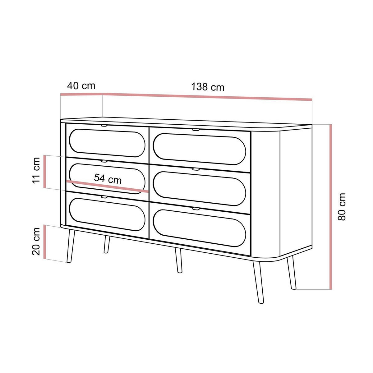 Wohnkommode SHADOW 6S mit Schubladen - Schwarz, Holzwerkstoff (138/80/40cm) - Lookway