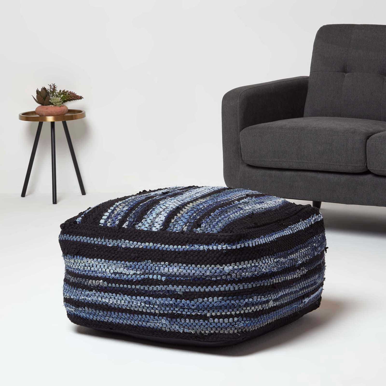SITZPOUF Texas blau gestreift, 60/60/30 cm - Blau, Textil (60/30/60cm) - Homescapes