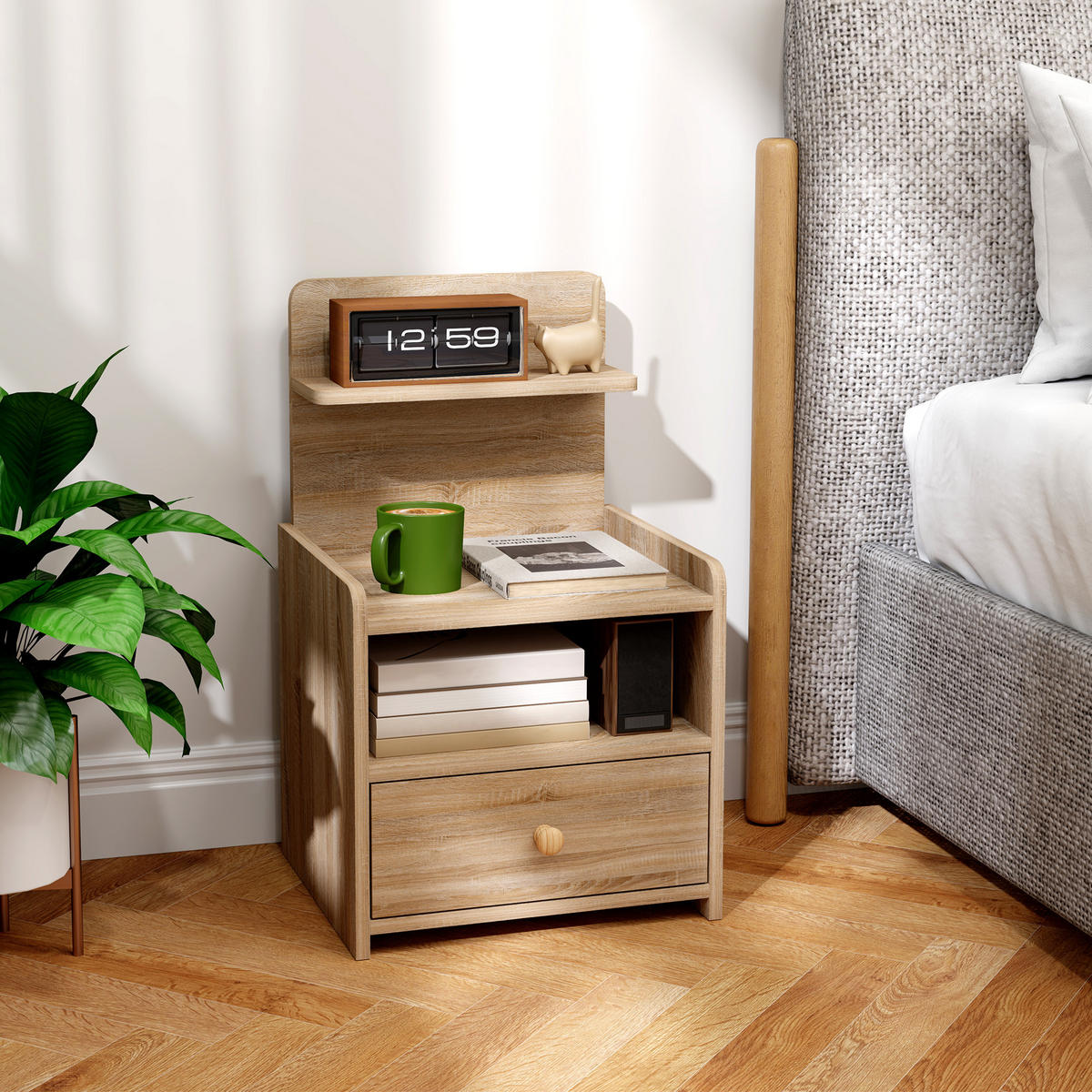NACHTTISCH mit Schublade, 40 x 35 x 66 cm, Naturholz - Naturfarben, Holzwerkstoff (40/66/35cm) - HOMCOM