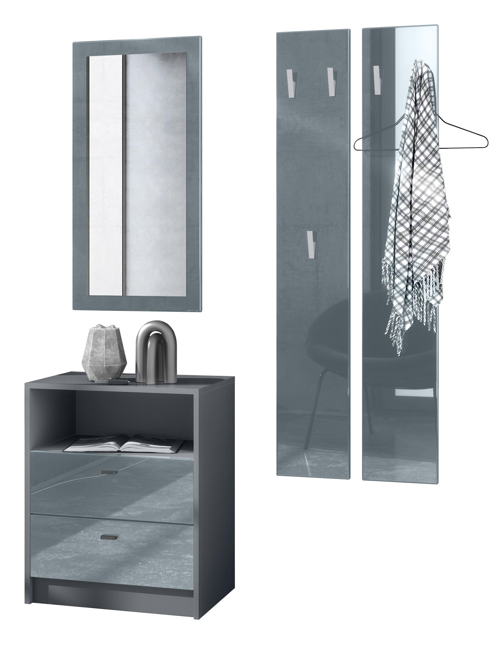 GARDEROBE Pino Grau Hochglanz - Grau, Holzwerkstoff (130/185/36cm) - Vladon
