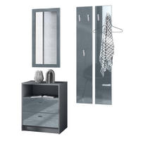 GARDEROBE Pino Grau Hochglanz - Grau, Holzwerkstoff (130/185/36cm) - Vladon