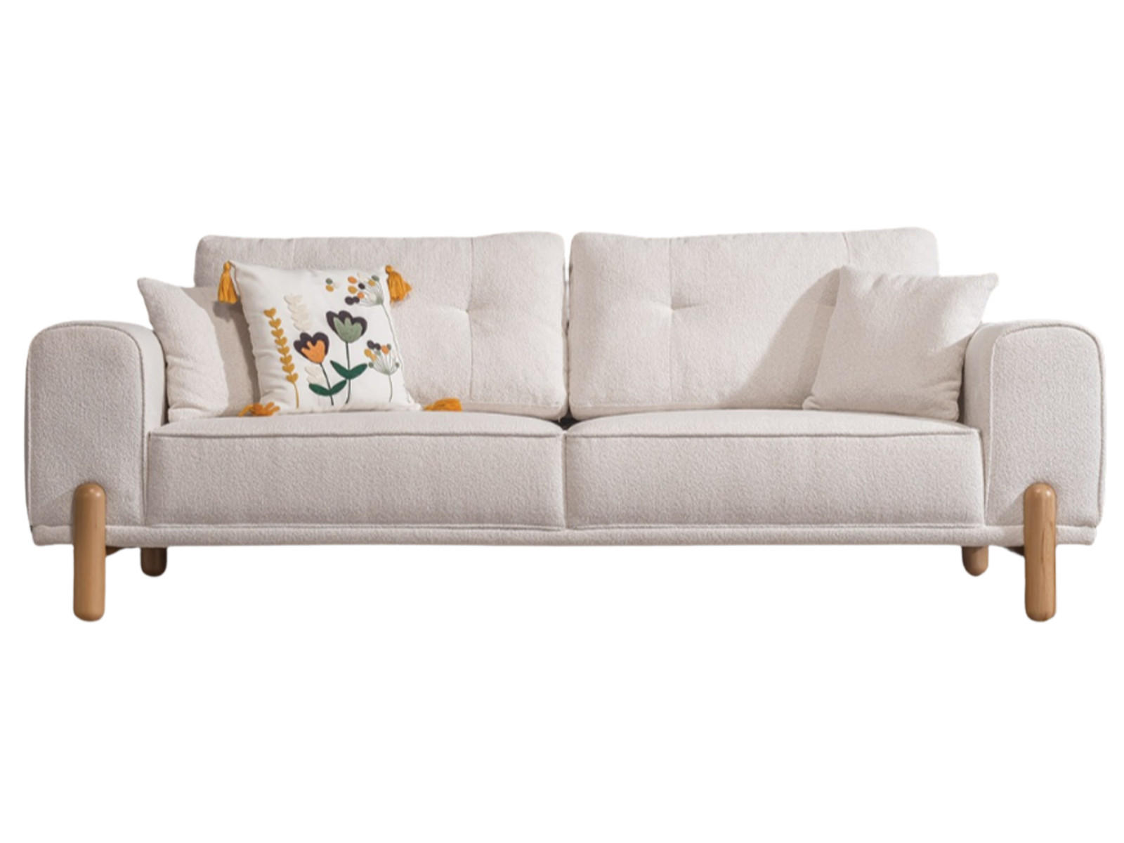 SOFA Skandi 3-Sitzer Teddy Creme - Creme, Holz/Textil (235/78/93cm) - Villa Möbel