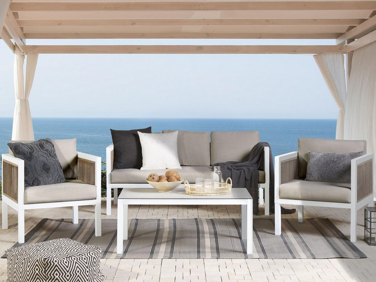 LOUNGE-SET 5-sitzer Aluminium Weiß Borello - Weiß, Metall - Beliani
