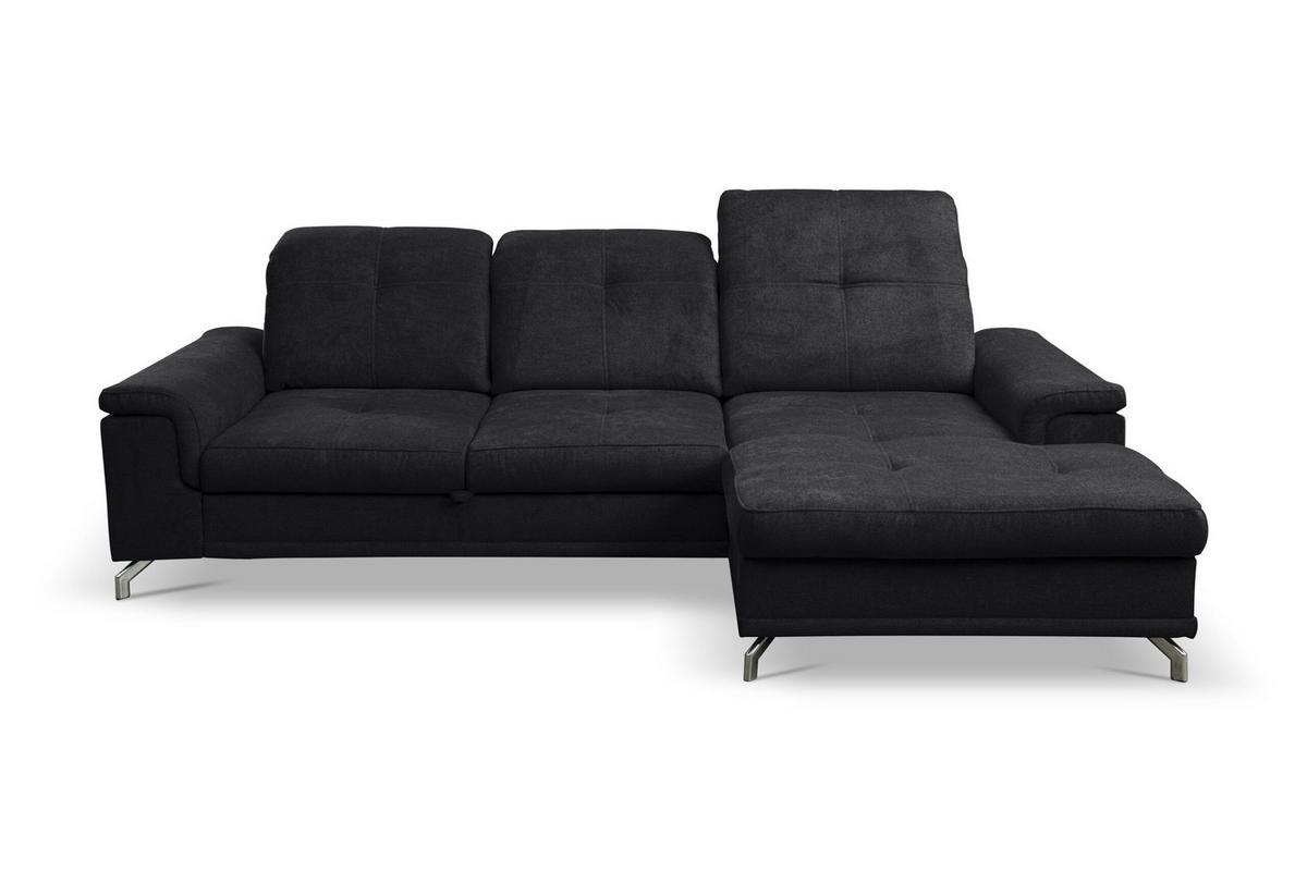 ECKSOFA PANAMA mit Schlaffunktion und Bettkasten, Farbe: Schwarz, Velourstoff, Ottomane Rechts - Schwarz, Textil (270/180cm) - VENASI MÖBEL