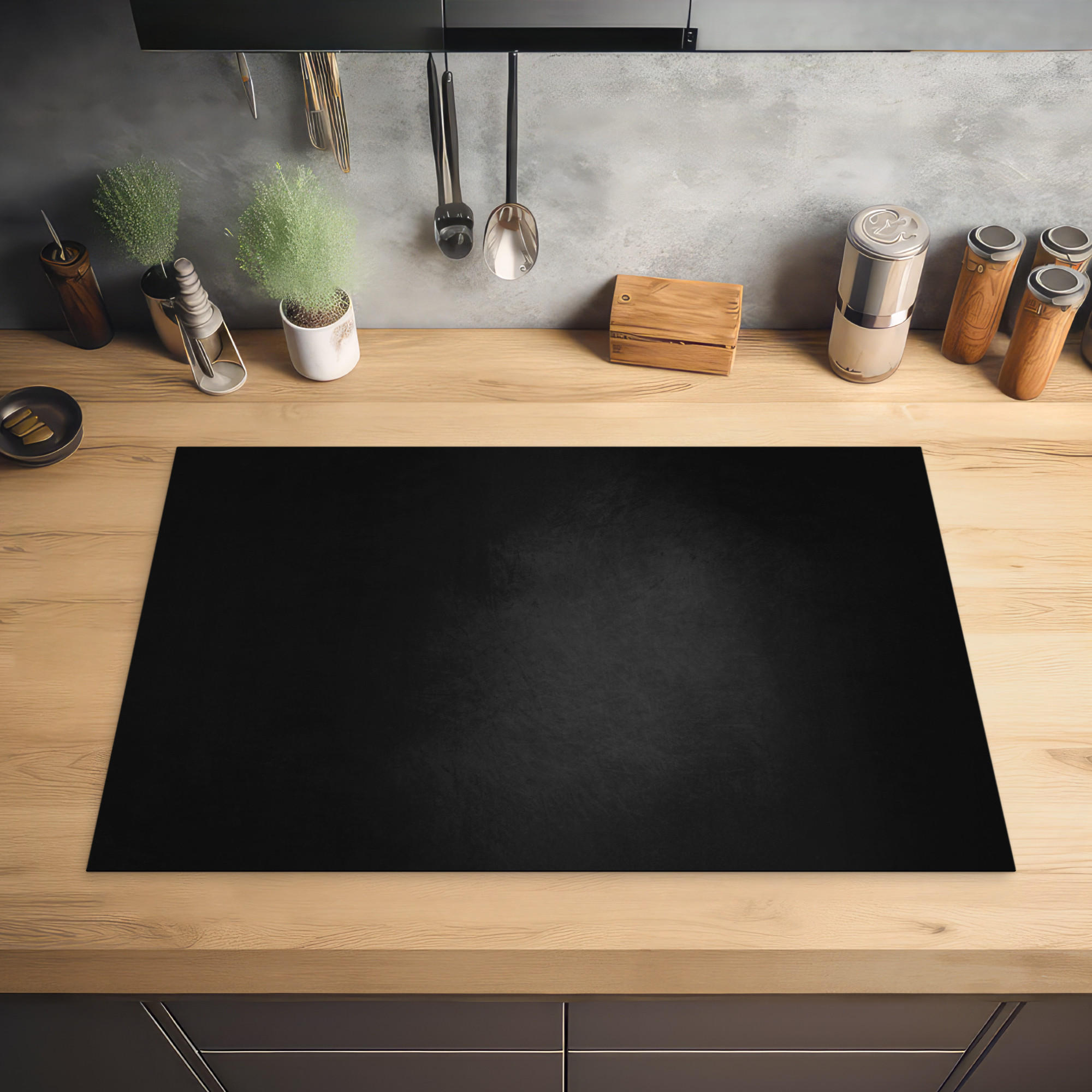 HERDABDECKPLATTE Beton - Schwarz - Grau - Strukturiert - Industriell 80x52 cm - Graphitfarben, Kunststoff (80.2/0.2/52.2cm) - MuchoWow
