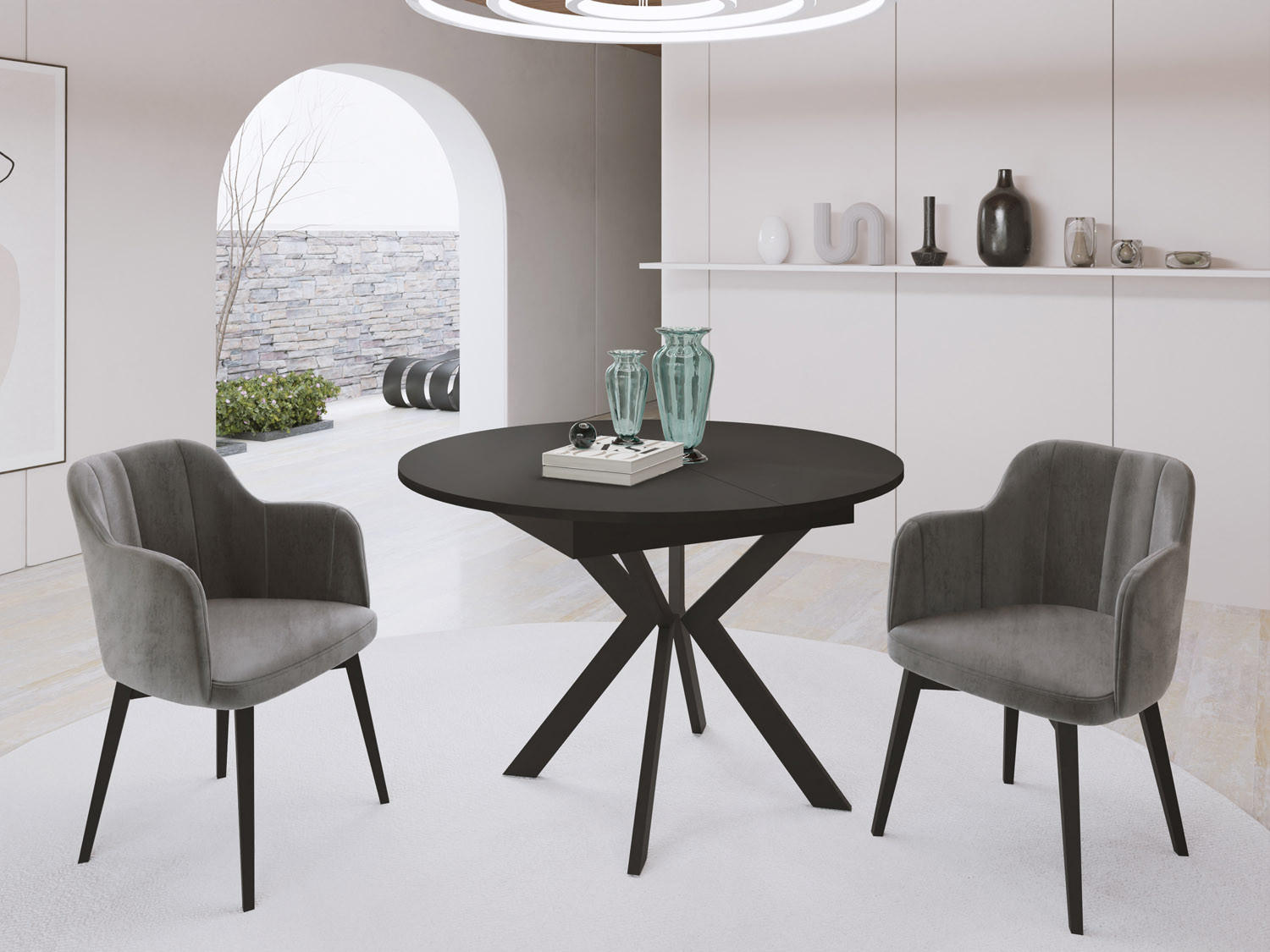 ESSTISCH Lily runder ausziehbarer, Schwarz 100-140/100/76 cm - Schwarz, Holzwerkstoff/Metall (100/100/76cm) - WFL GROUP