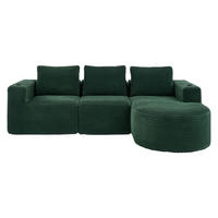 2-SITZER ECKSOFA Cord Retrogrün mit 3 Kissen und 2 Becherhalter - Jadegrün, Textil (265/176cm) - WISHDOR