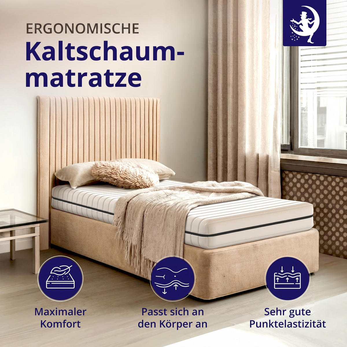 KALTSCHAUMMATRATZE 180x200 cm – ergonomische 7-Zonen Matratze H2 & H3 – 18 cm Höhe - Weiß, Textil (180/200cm) - Mister Sandman