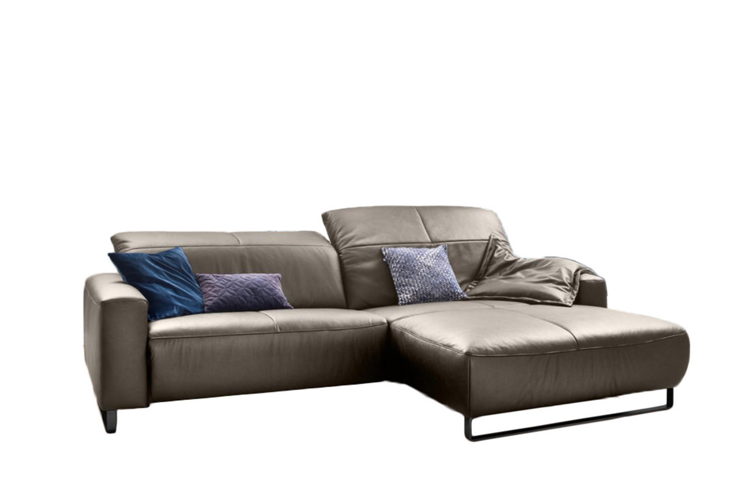ECKSOFA MIT SITZTIEFENVERSTELLUNG YORK Lavagrau Leder - Greige/Schwarz, Leder (284/180cm) - KAWOLA