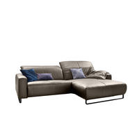 ECKSOFA MIT SITZTIEFENVERSTELLUNG YORK Lavagrau Leder - Greige/Schwarz, Leder (284/180cm) - KAWOLA