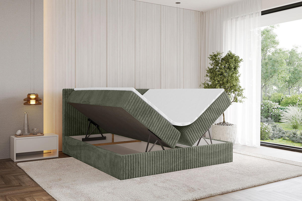 BOXBETT mit Matratze H3 und Lattenrost - TOLO - 200x200 Cord - Olive - Olivgrün, Holzwerkstoff/Kunststoff (200/200cm) - ALTDECOR