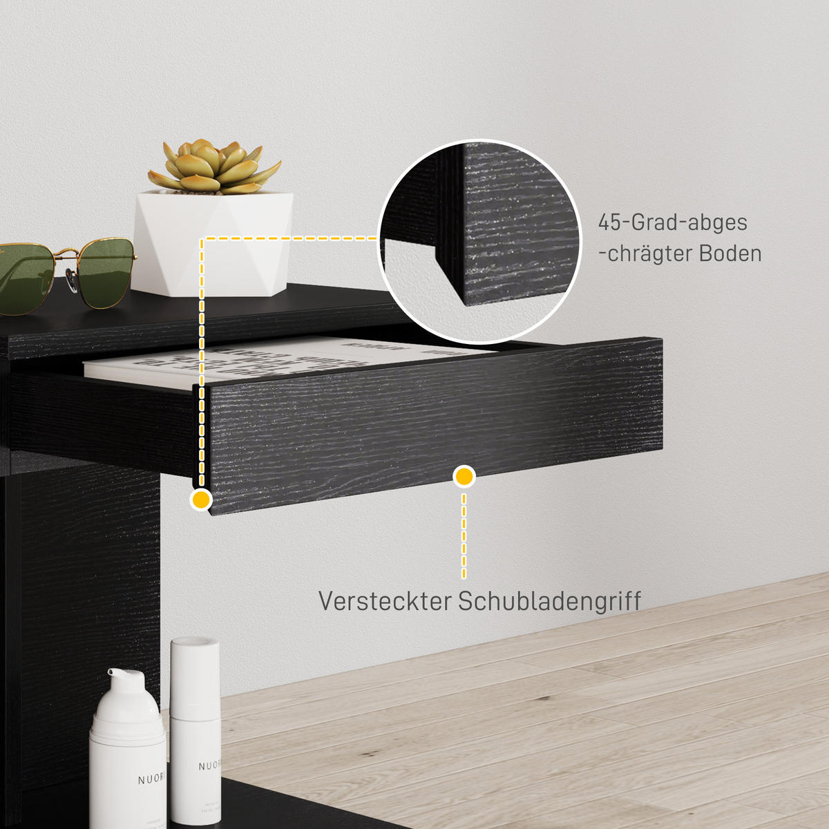 NACHTTISCH mit Schubladen, 40 x 30 x 46 cm, Schwarz - Schwarz, Holzwerkstoff (40/46/30cm) - HOMCOM