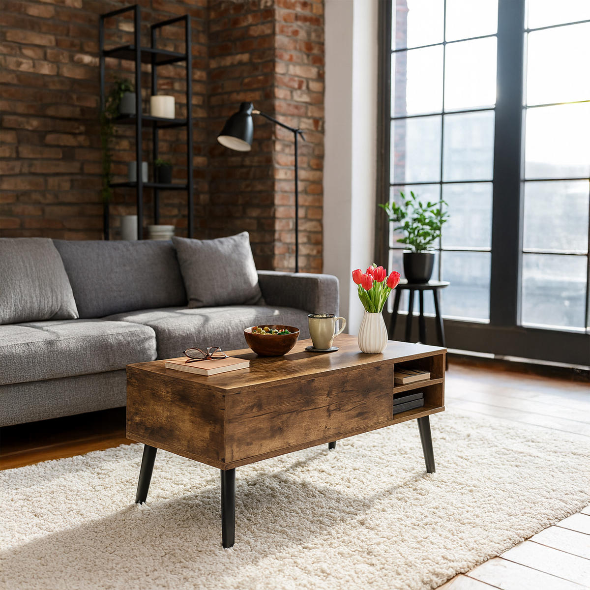 COUCHTISCH - Schwarz/Braun, Holzwerkstoff/Metall (40/100/46cm) - Relaxdays