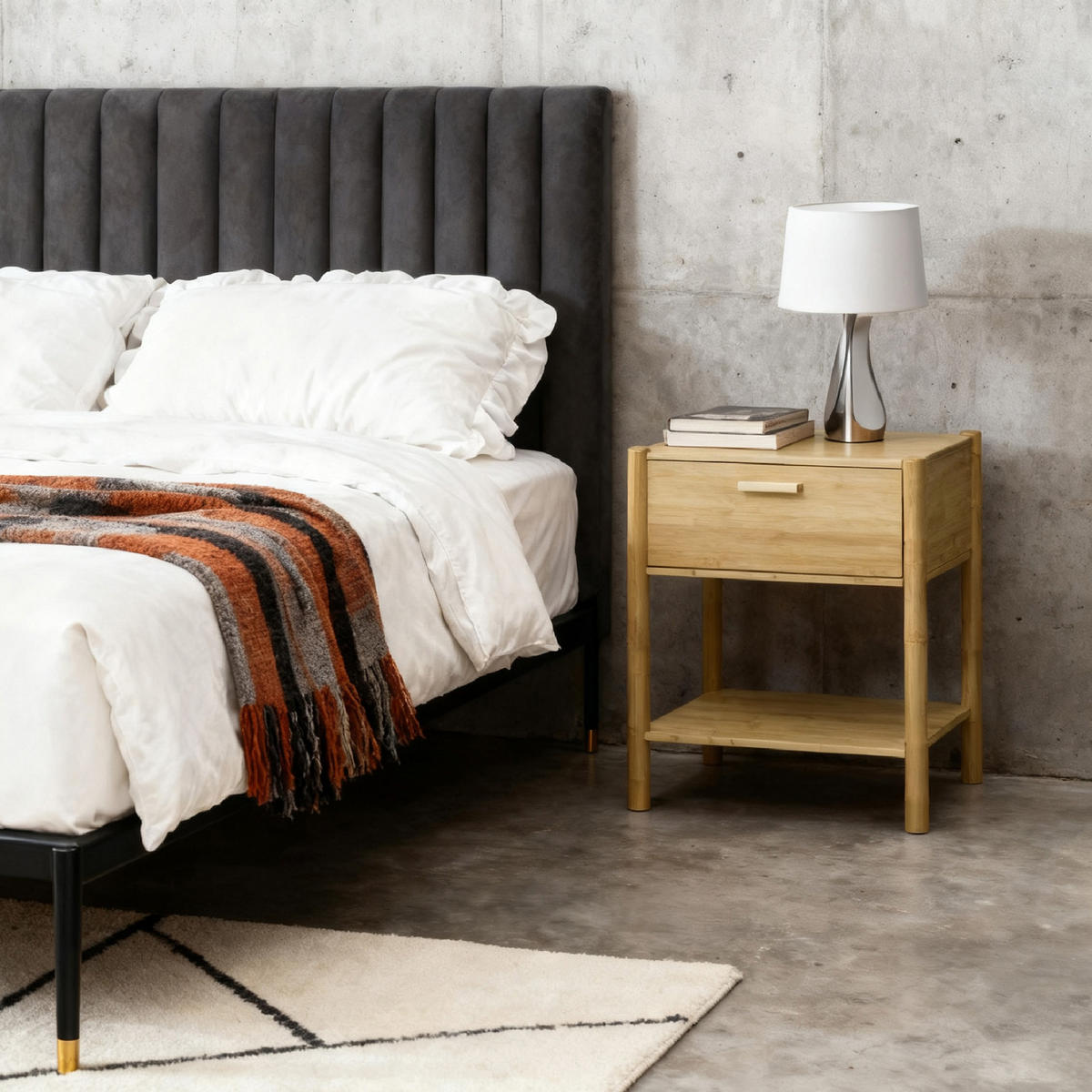 NACHTTISCH modern mit Schublade, Beistelltisch Bambus | B40 × T30 × H50 cm - Braun, Holzwerkstoff (40/50/30cm) - Hometopia