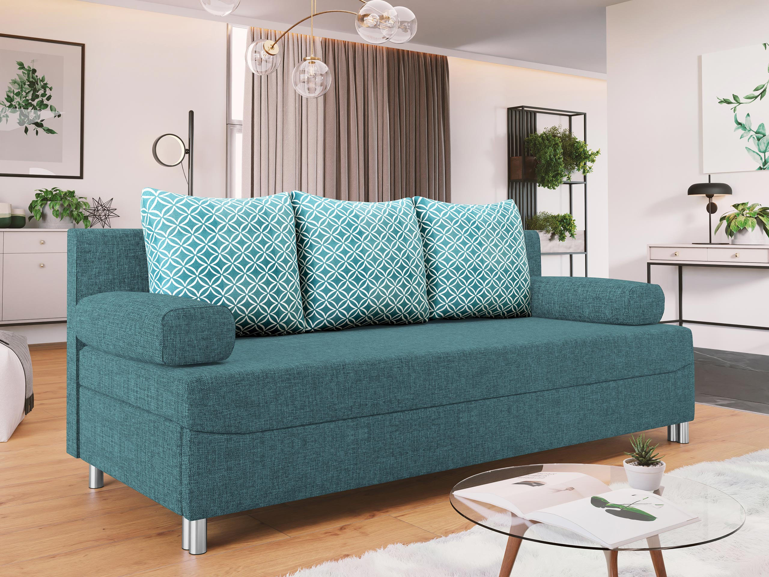 SCHLAFSOFA Dover - Türkis/Chromfarben, Holz/Kunststoff (192/86/80cm) - MIRJAN24
