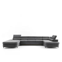 ECKSOFA U-Form PRIAM MAXI U Rechts mit Schlaffunktion 125x317 Velours Grau - Schwarz/Grau, Holz/Textil (400/91/203cm) - Muffo
