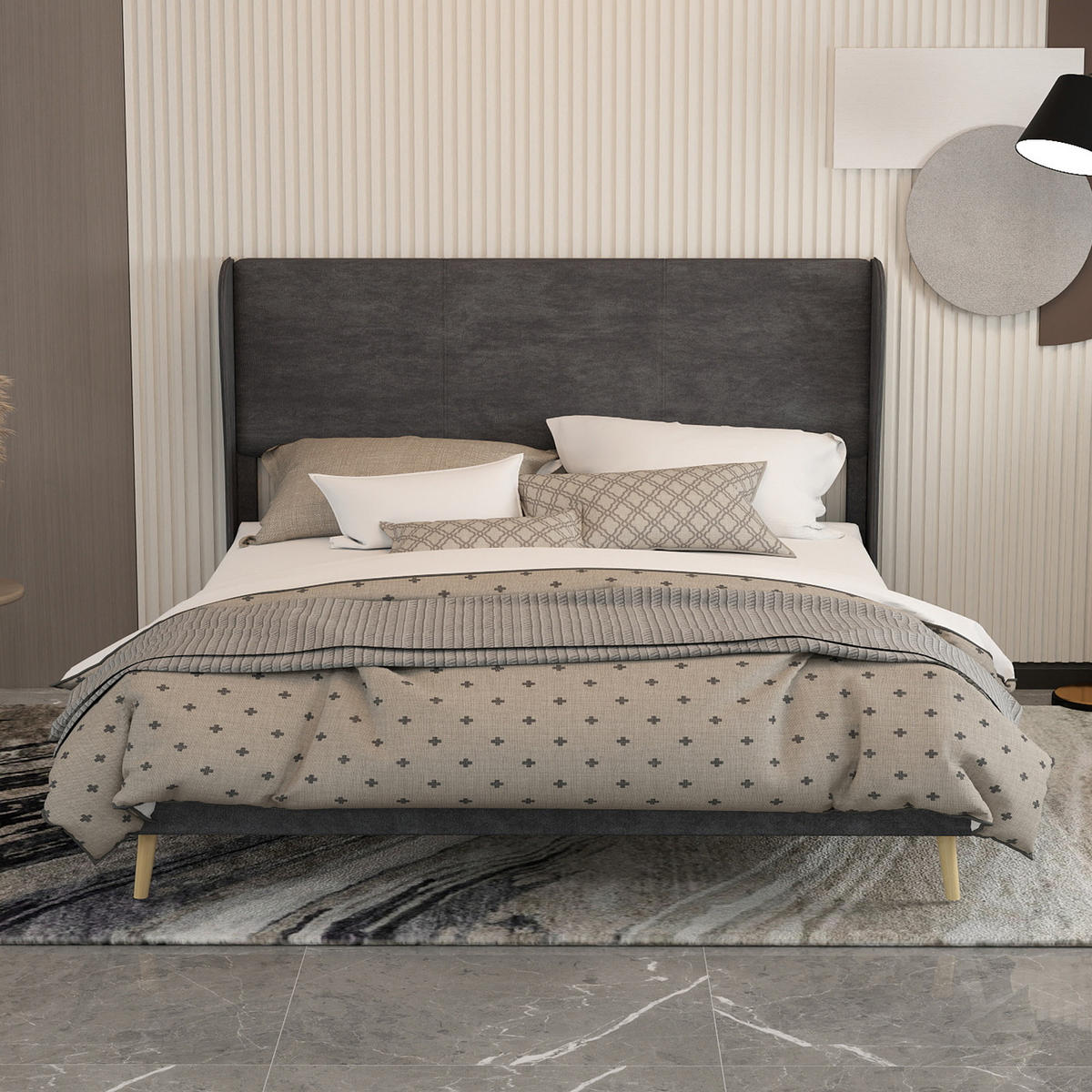 POLSTERBETT 160x200 cm ohne Stauraum grau - Grau, Textil (160/200cm) - LEBENLANG