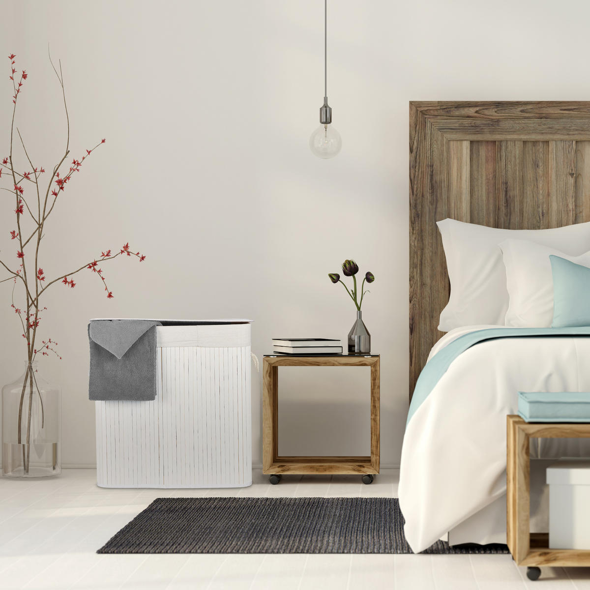 WÄSCHEKORB - Weiß, Holz/Wellpappe (62.5/62/42.5cm) - Relaxdays