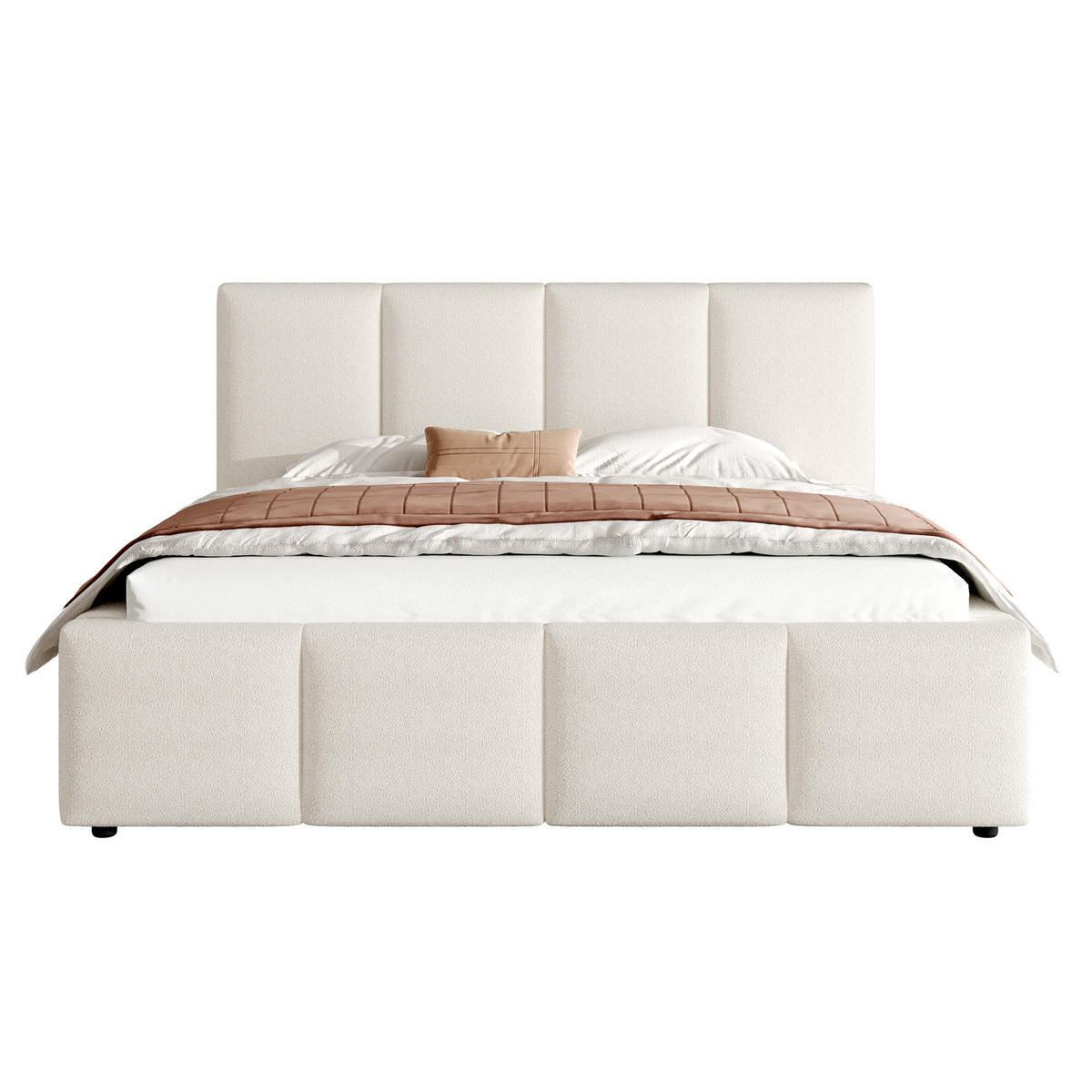 POLSTERBETT Beige Bouclé 160x200 Lattenrost Kopfteil - Beige, Leder (160/200cm) - FLIEKS