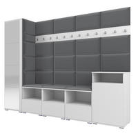 GARDEROBE NELA XI 250 cm (Modulare Flurmöbel Weiß mit Spiegel & Sitzpolster Dunkelgrau 15 Großes Set) - Dunkelgrau/Silberfarben, Holz/Holzwerkstoff (250/187/40cm) - Ravio