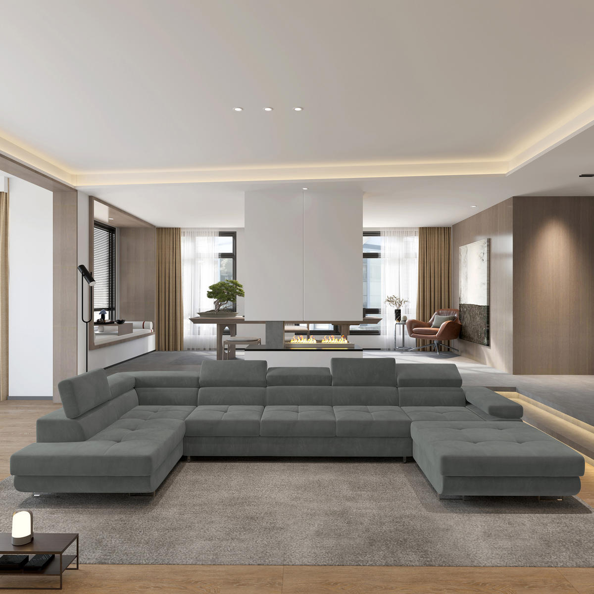 ROHOVÁ SEDAČKA TORIVA šedá - šedá/stříbrná, kov/dřevo (418/202cm) - MASSENO