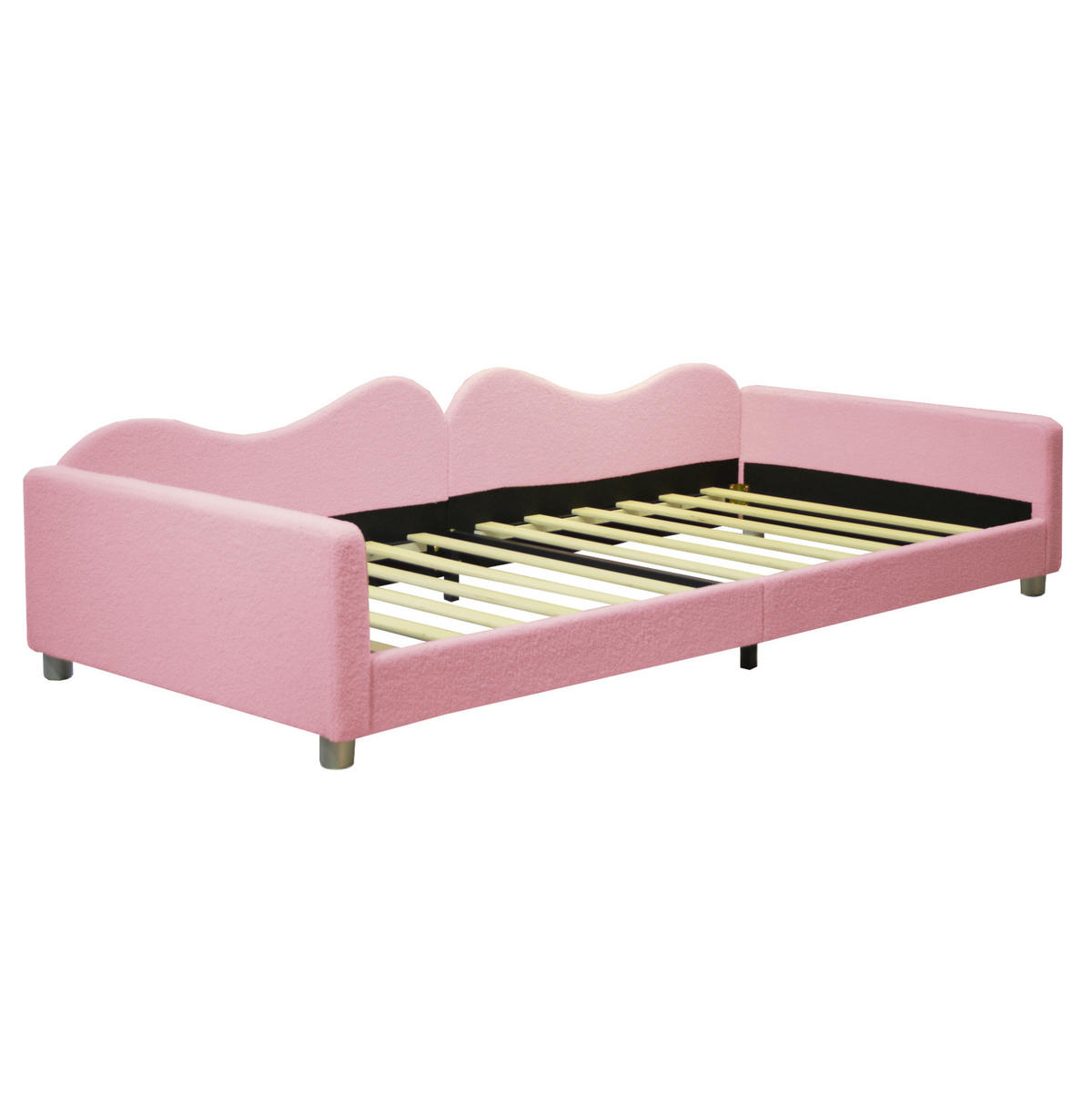 KINDERBETT 214.5/95/42 cm Rosa aus Teddystoff mit Rückenlehne - Pink, Textil (90/200cm) - OKMYHOME