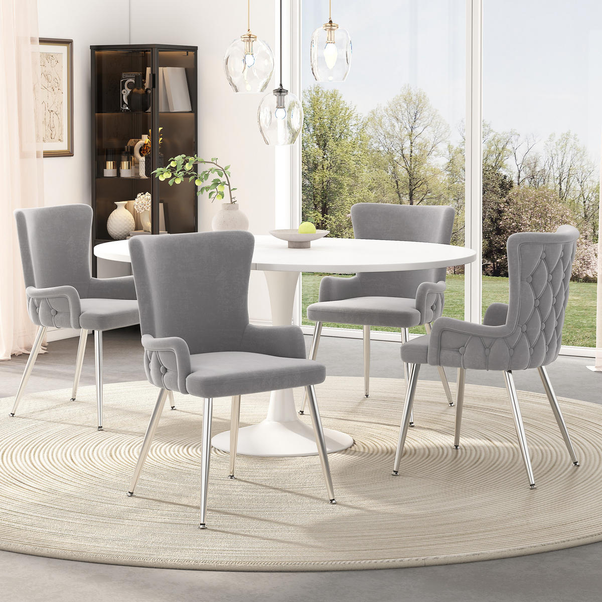 ESSZIMMERSTUHL 6er-Set Samt Grau mit Metallbeinen - Grau, Metall (47/85/49.2cm) - Meubliv