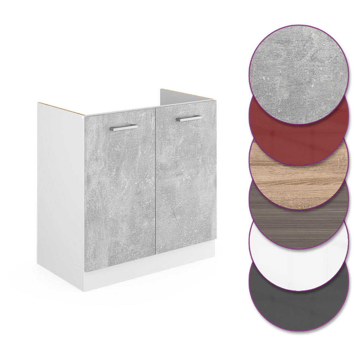 SPÜLENUNTERSCHRANK R-Line Beton 80 cm ohne AP - Schieferfarben/Hellgrau, Holzwerkstoff (80/81.6/46cm) - Vicco