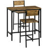BARTISCH Set 3-teilig, Esstisch mit 2 Barhocker, Küchentresen mit Barstühlen - Braun, Metall (45/87/89cm) - HOMCOM