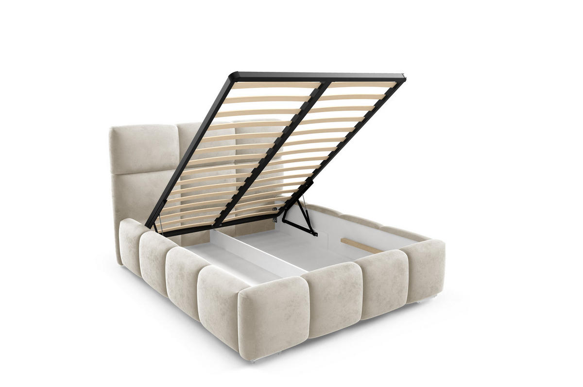 POLSTERBETT TRIO, 180x200 cm, Doppelbett mit Bettkasten, Velourstoff, Frabe: Beige - Beige, Holz/Kunststoff (180/200cm)
