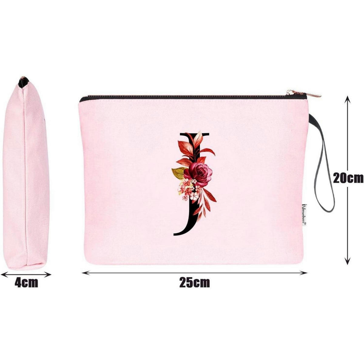 KULTURBEUTEL mit Initial J und Blumenprint Pink - Rosa, Textil (5/16/24cm)