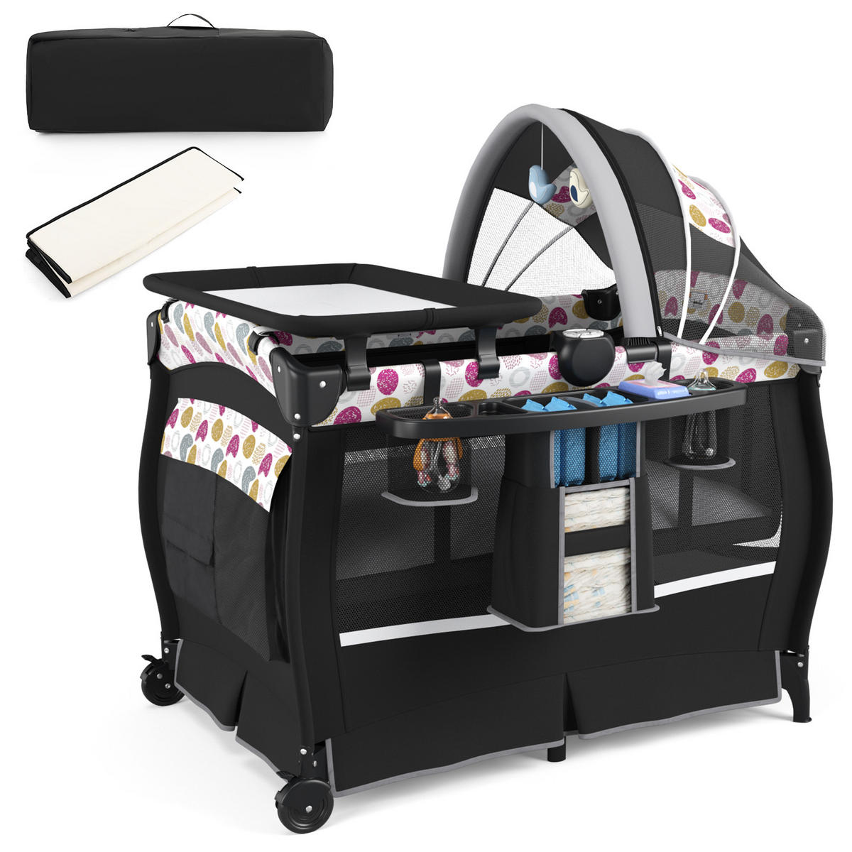 BEISTELLBETT Schwarz - Schwarz, Textil - COSTWAY