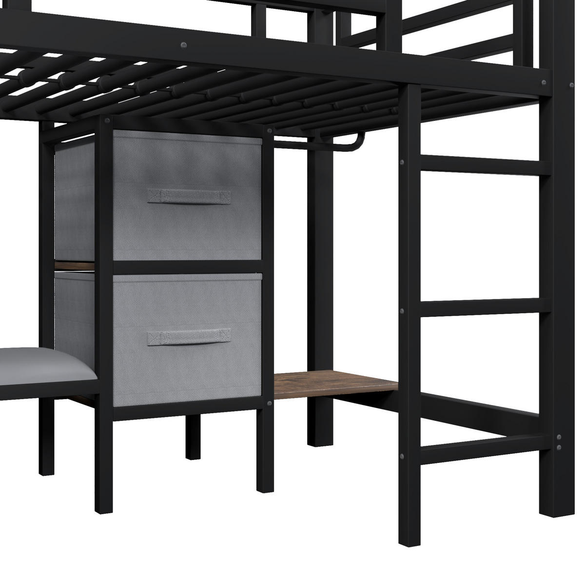 HALBHOHES Bett aus Metall 90x200 cm Schwarz mit LED-Beleuchtung, Sitzkissen und Stauraum - Schwarz, Metall (90/200cm) - IVMEU