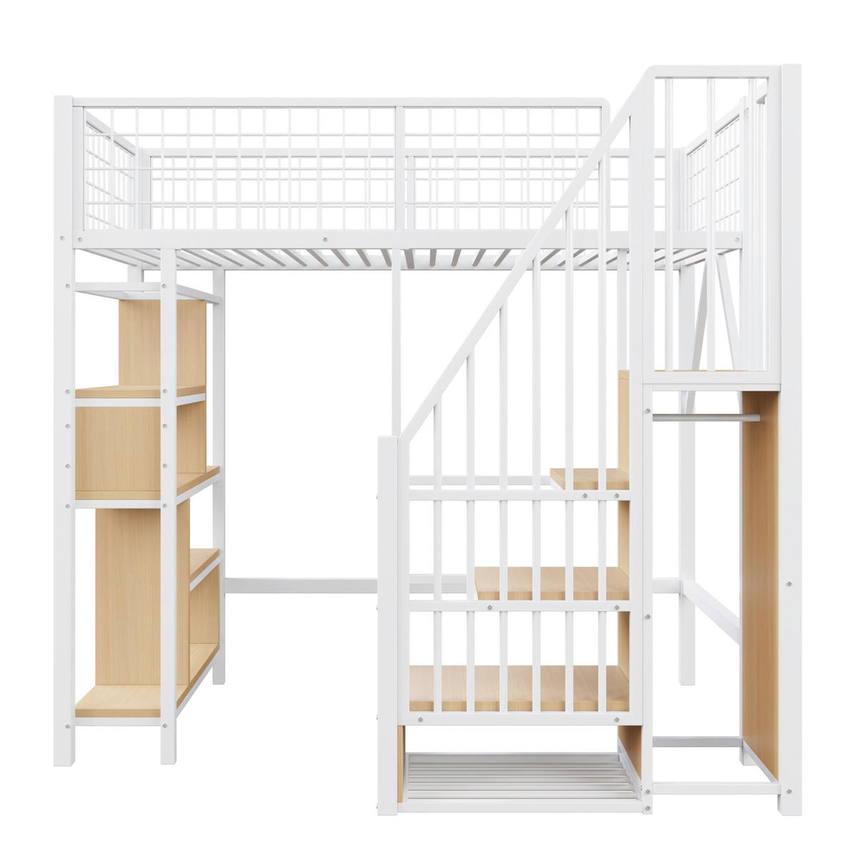 HOCHBETT 90/200 cm in Weiß mit Stauraumtreppe und vielseitigem Unterbettbereich - Weiß, Metall (90/200cm) - Flora Grace