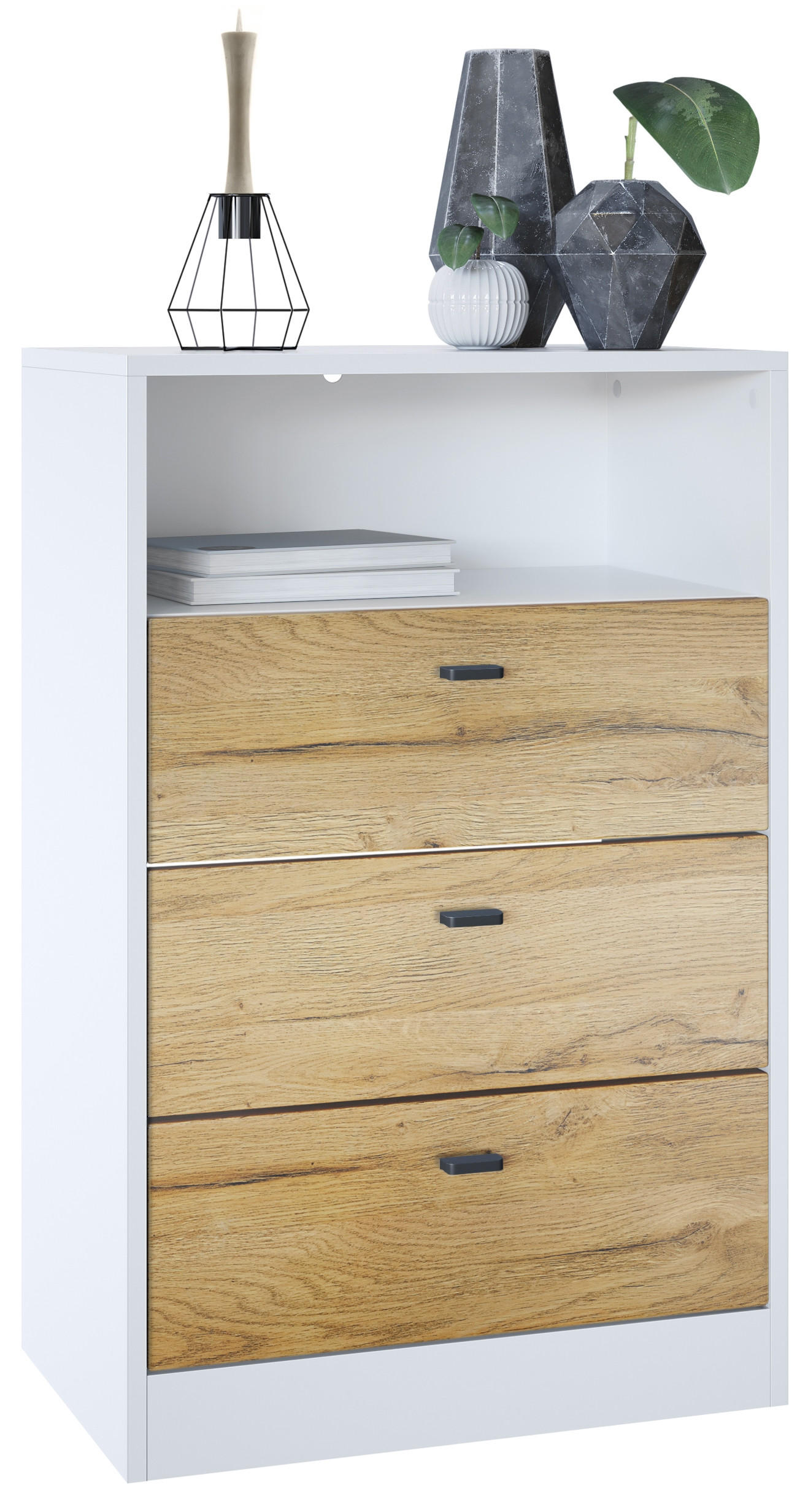 KOMMODE Pino Fronten in Eiche Natur - Eichefarben, Holzwerkstoff (56/86.5/36cm) - Vladon