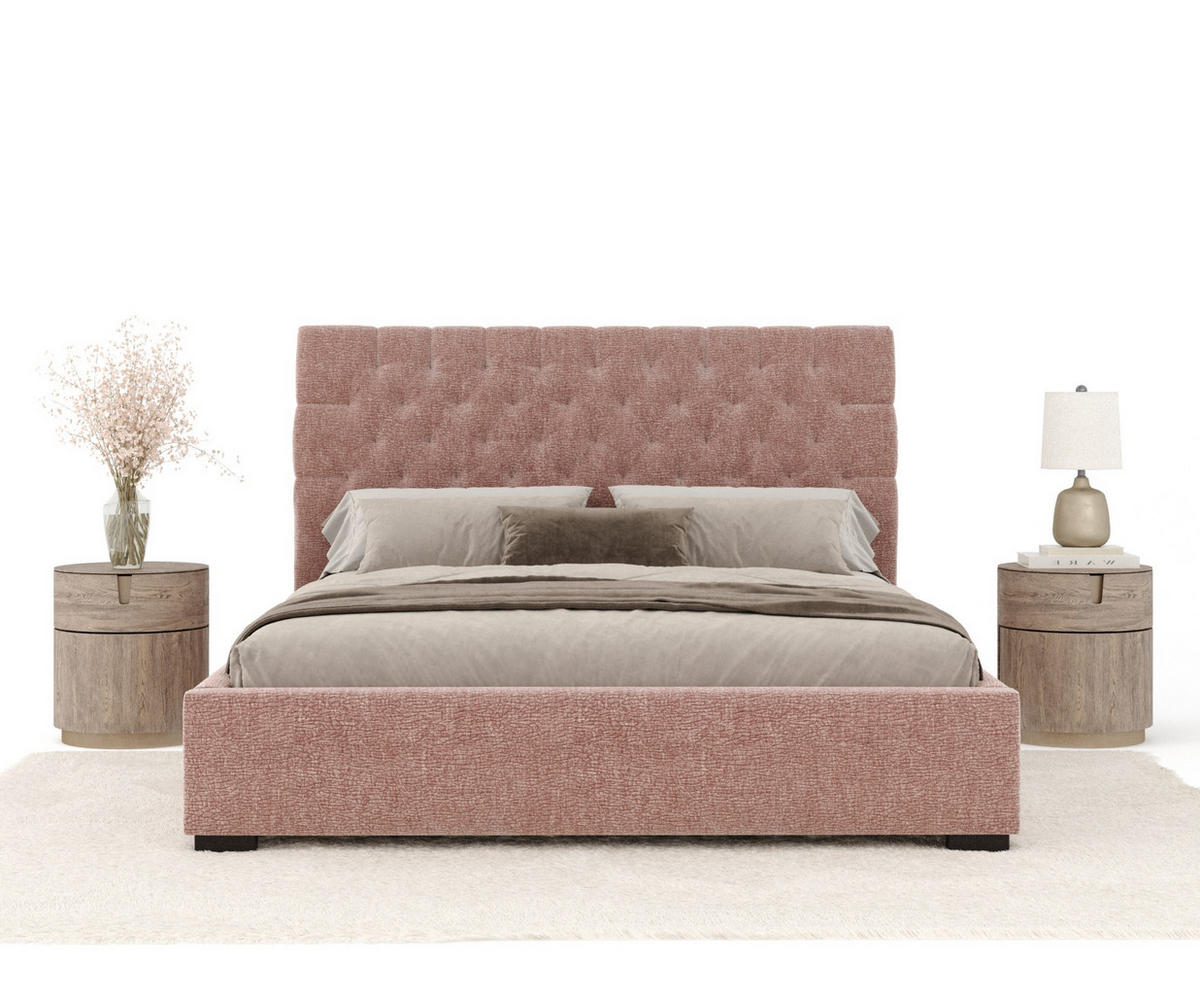 POLSTERBETT Vezzola Rosa 140/200 cm im Chenille-Stoff - Pink/Schwarz, Holz/Holzwerkstoff (140/200cm) - Maison de Reve