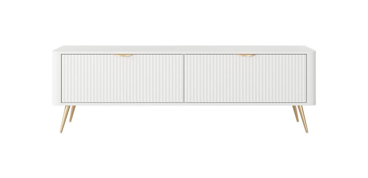 TV-LOWBOARD Flore 163 cm Weiß / Gold - mit geriffelten Fronten - 2 Türen - Gelb/Goldfarben, Holz/Holzwerkstoff (163/51/38cm) - Ravio
