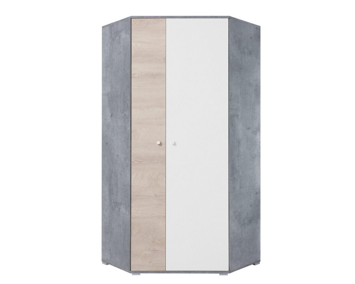 ECKSCHRANK SIMON 02 Grau/Weiß/Sonoma Eiche 90/90/190 - Weiß/Grau, Holzwerkstoff (90/190/90cm) - Deine Möbel 24