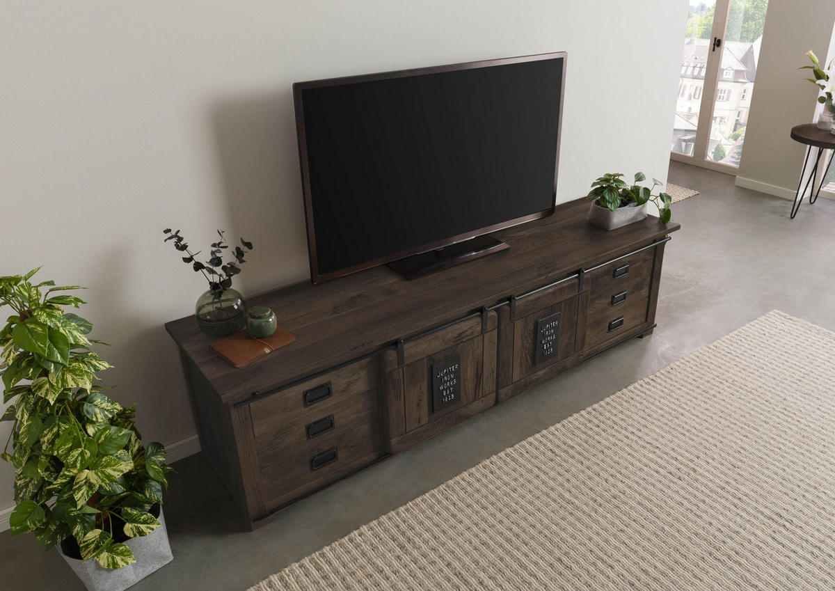 TV-BOARD Mango 220x55x60 grau lackiert RAILWAY #266 - Grau, Holz (220/60/55cm) - Massivmoebel24
