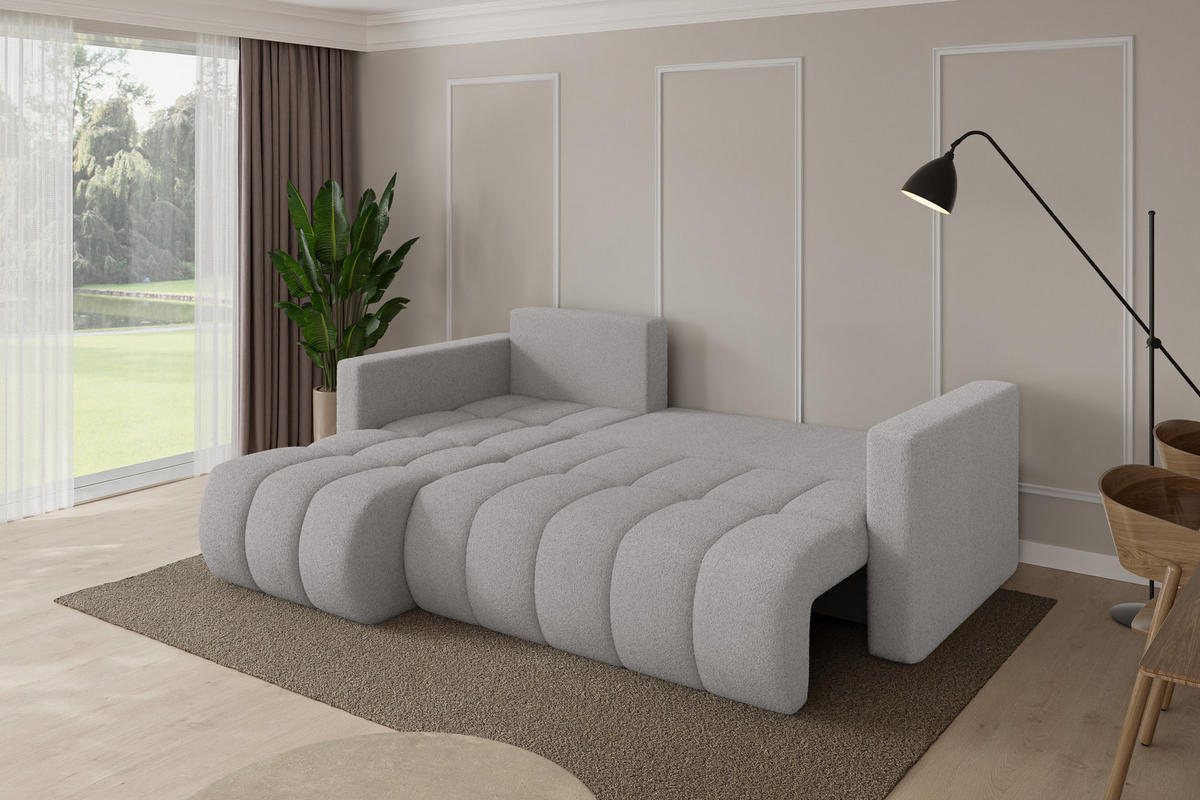 ROHOVÁ SEDAČKA s funkcí spaní, otoman vlevo GARD-L 226x146x85 světle šedá bouclé - černá/stříbrná, kompozitní dřevo/textil (226/146cm) - ALTDECOR