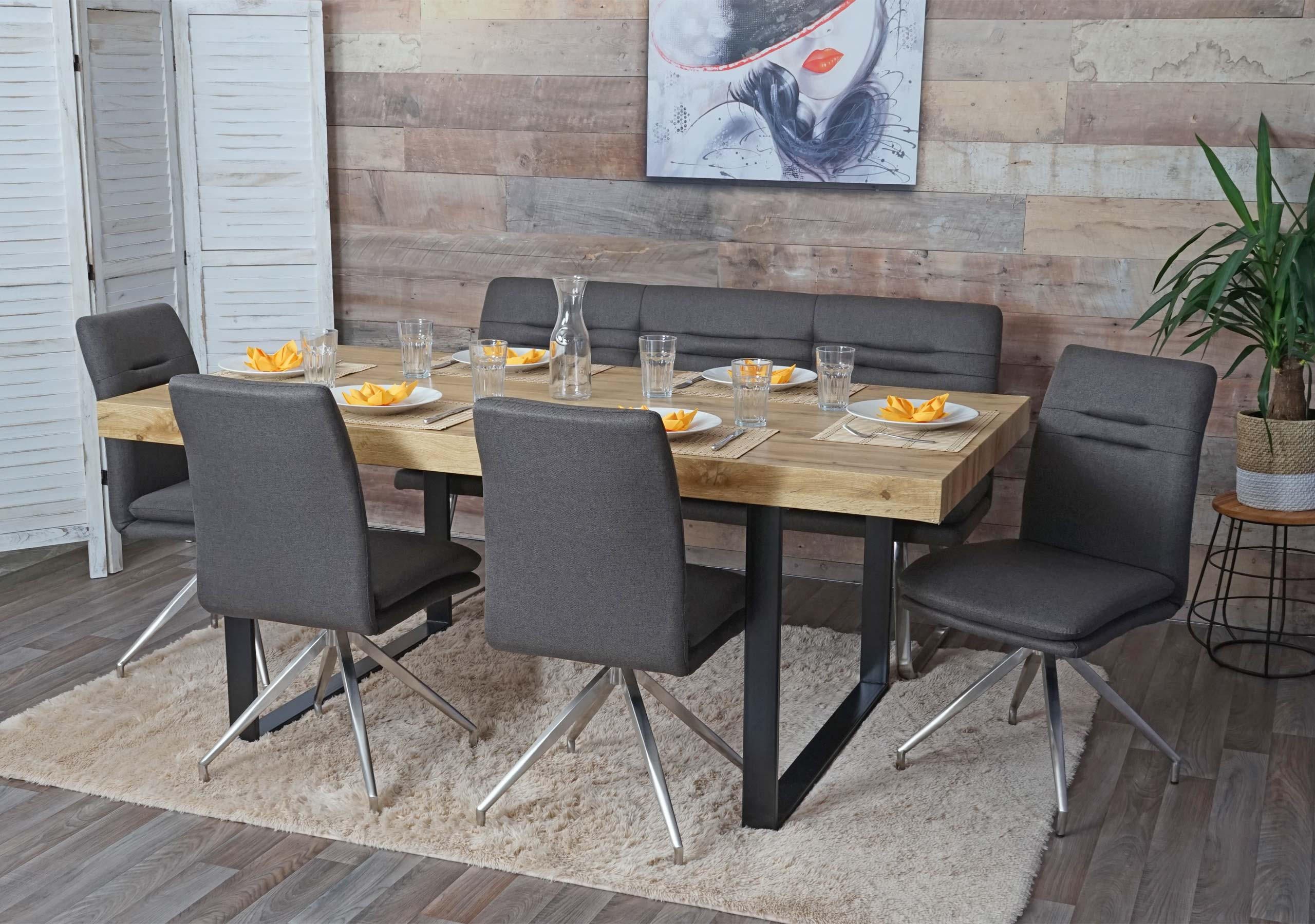 Thumbnail - MCW Esszimmer-Set, Grau, Braun, Textil, 160x90x60 cm, Esszimmer, Bänke, Sitzbänke