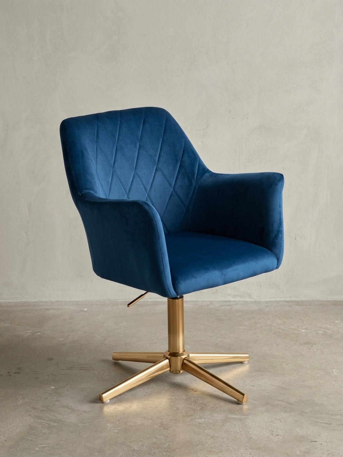 DREHSTUHL Samt mit Armlehnen Eisengestell 360° Funktion, Blau 97x55x55 cm - Blau/Goldfarben, Textil/Metall (97/55/55cm) - KADIMA DESIGN