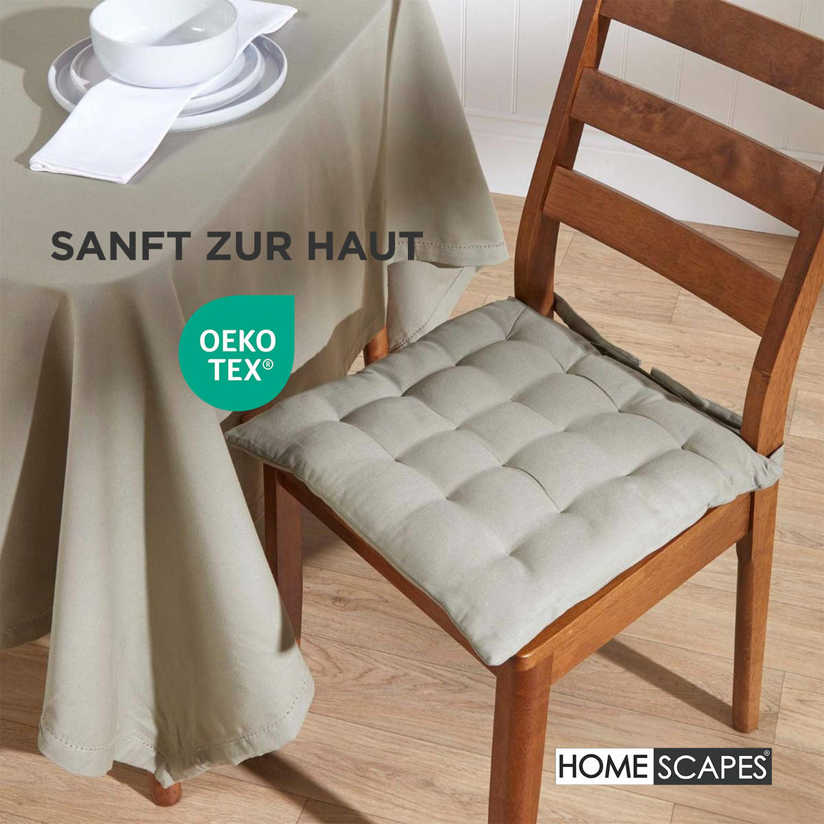 STUHLKISSEN 4er-Set grau 40/40/6,5 cm - Grau, Textil (40/40/6.5cm) - Homescapes