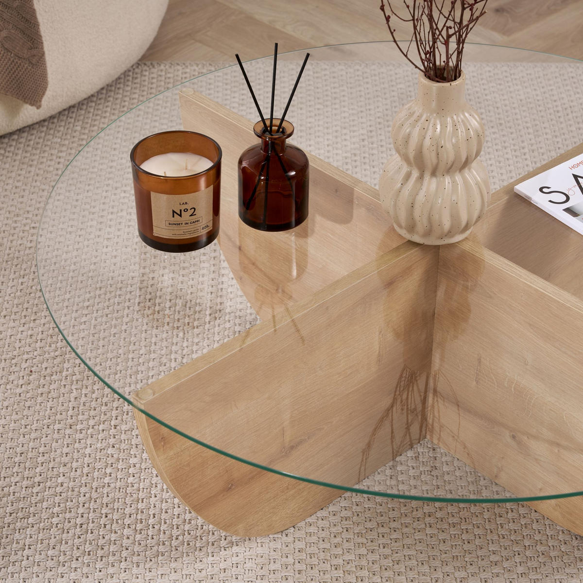 COUCHTISCH Liya Eiche Saphir - Eichefarben, Glas (90/90/30cm) - Habitat Garten