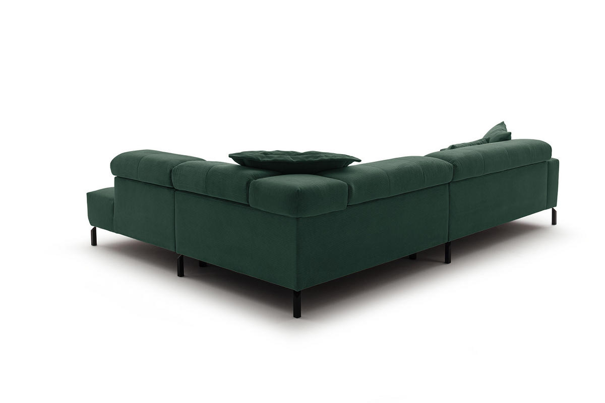 ECKSOFA MIT MOTORISCHEM SITZVORZUG OHIO Smaragdgrün Cord - Smaragdgrün/Schwarz, Textil/Metall (311/219cm) - KAWOLA