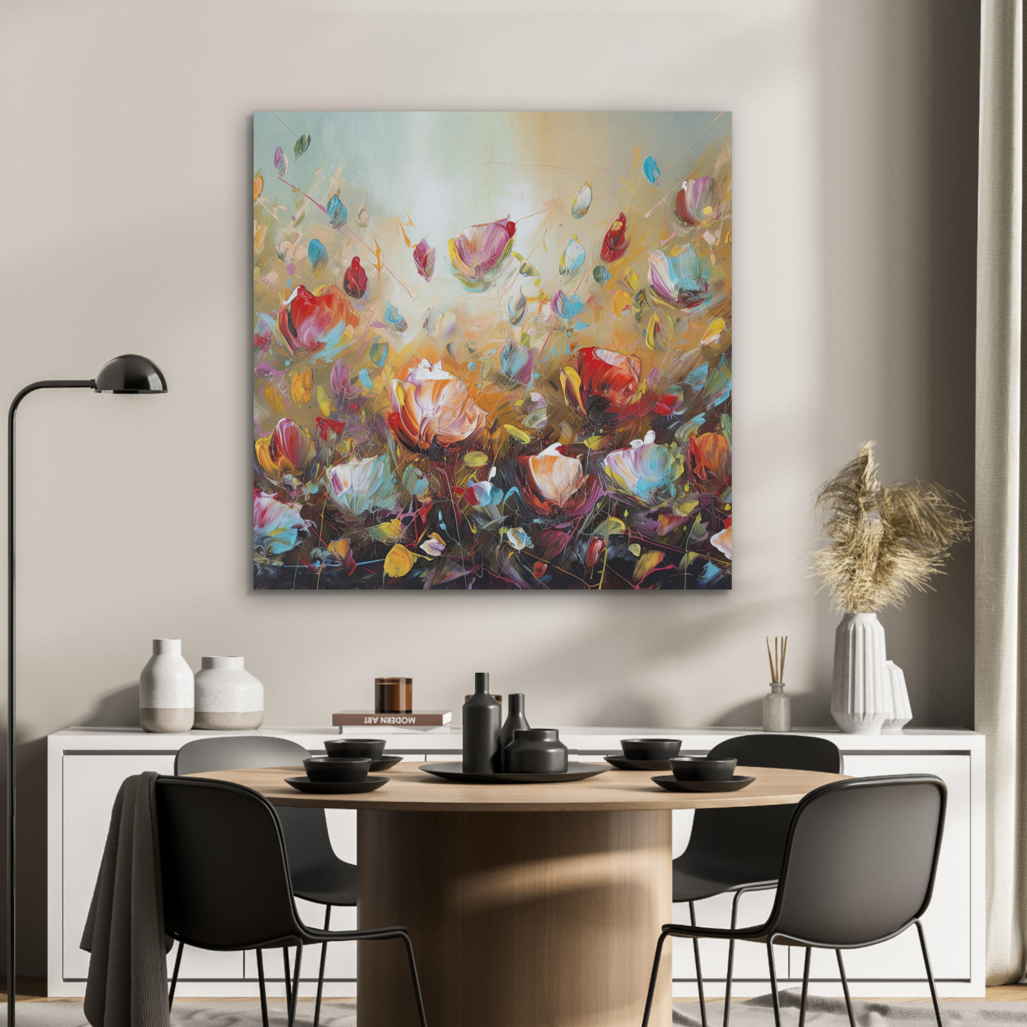 AKUSTIKPANEEL Blumen - Kunst - Natur - Ölgemälde 90x90 cm - Multicolor, Textil (90/0.9/90cm) - MuchoWow