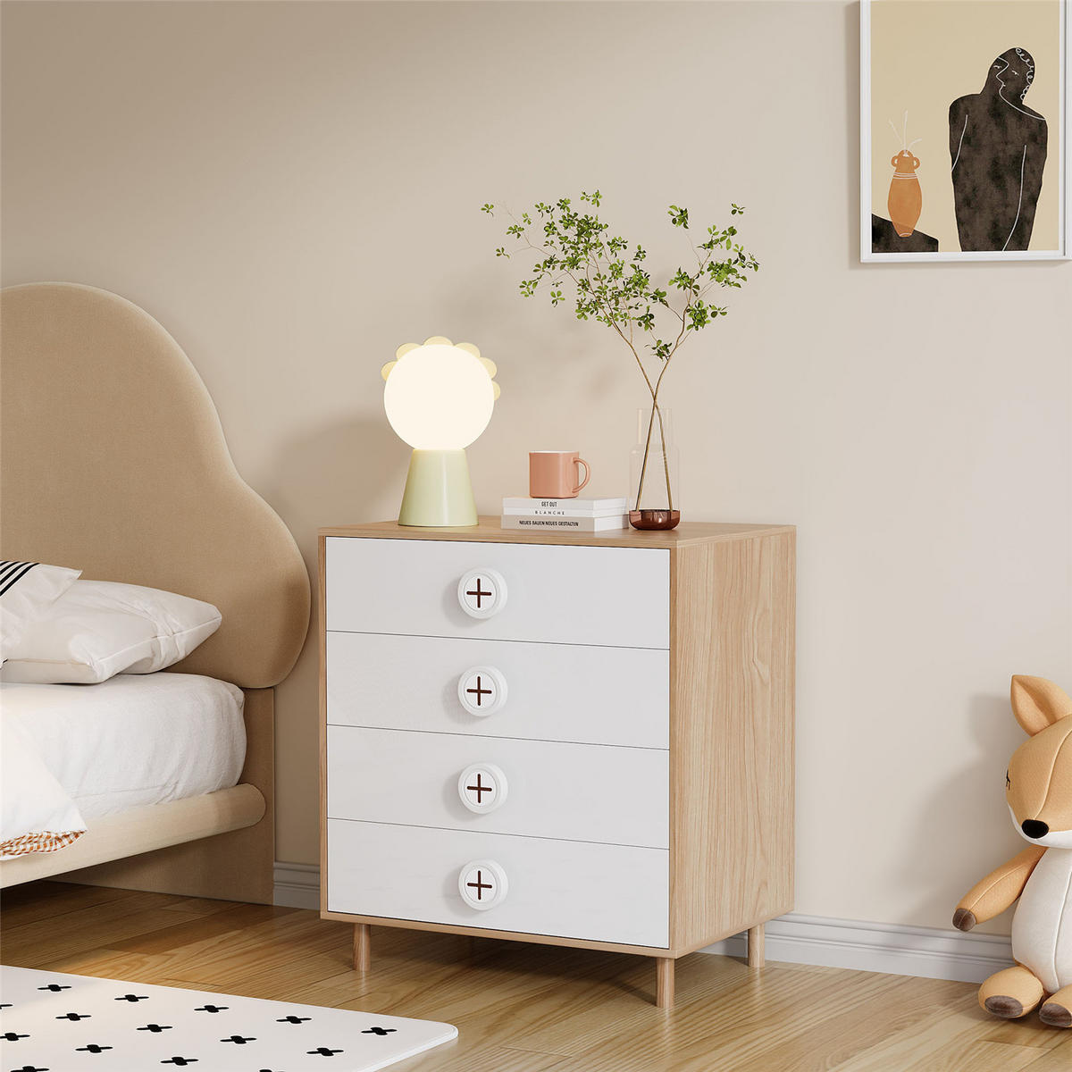 KOMMODE Weiß 80x90x54 cm Kinderzimmer mit Schubladen - Weiß, Holz (54/90/80cm) - Kaket